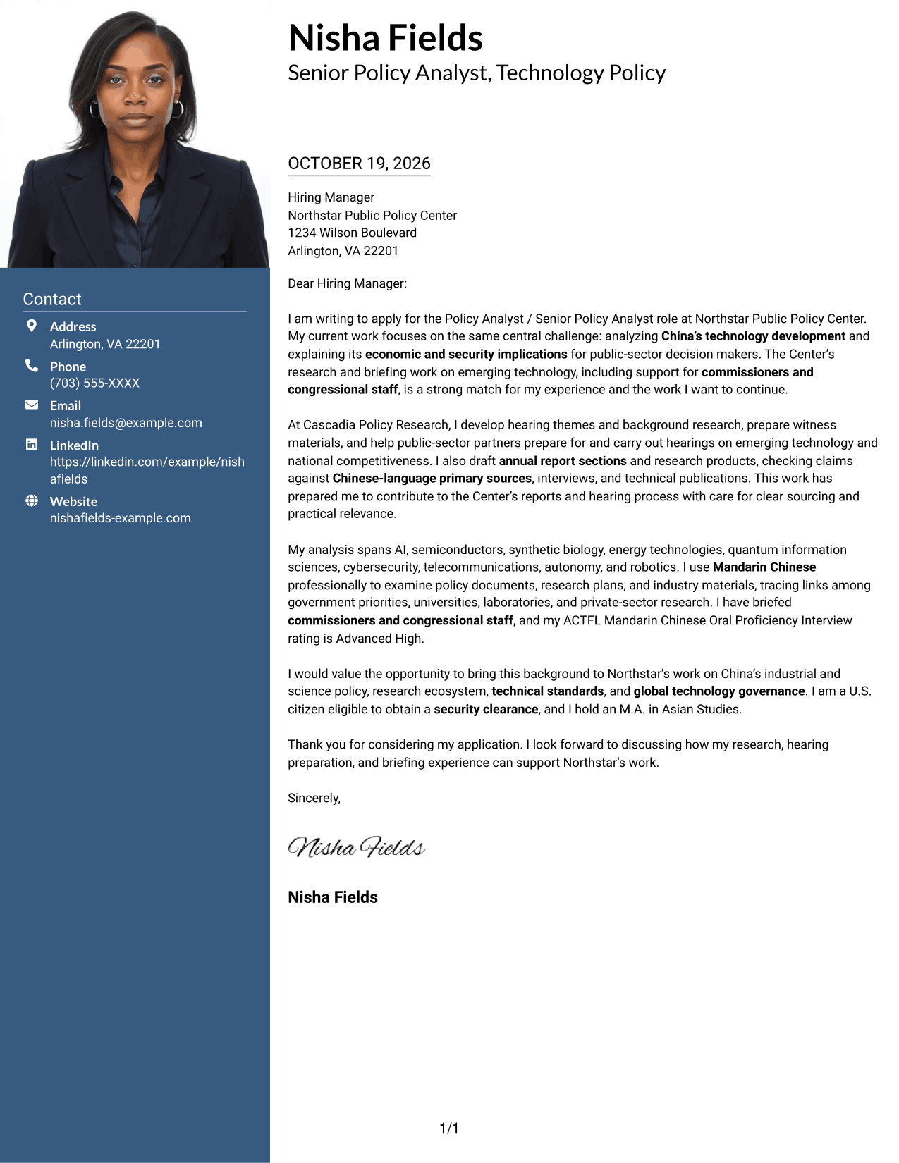 Cover letter example — page 1