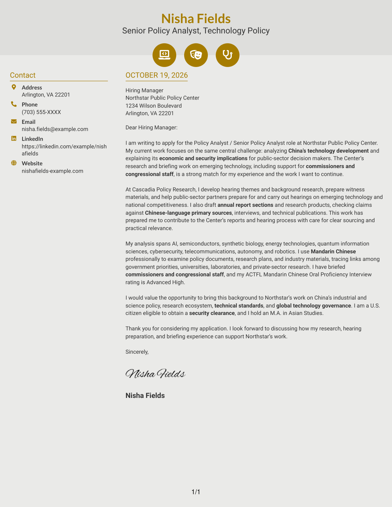 Cover letter example — page 1