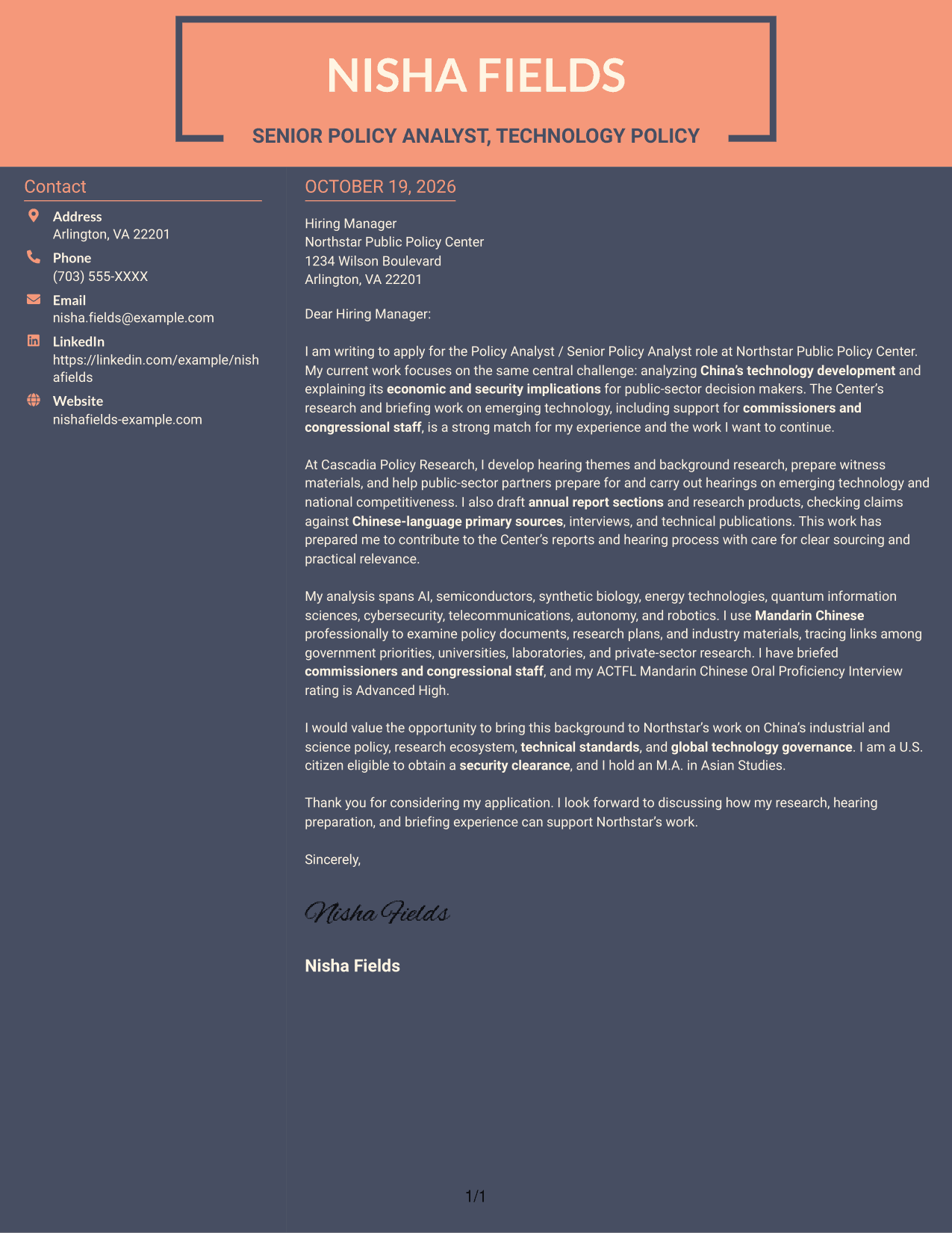 Cover letter example — page 1