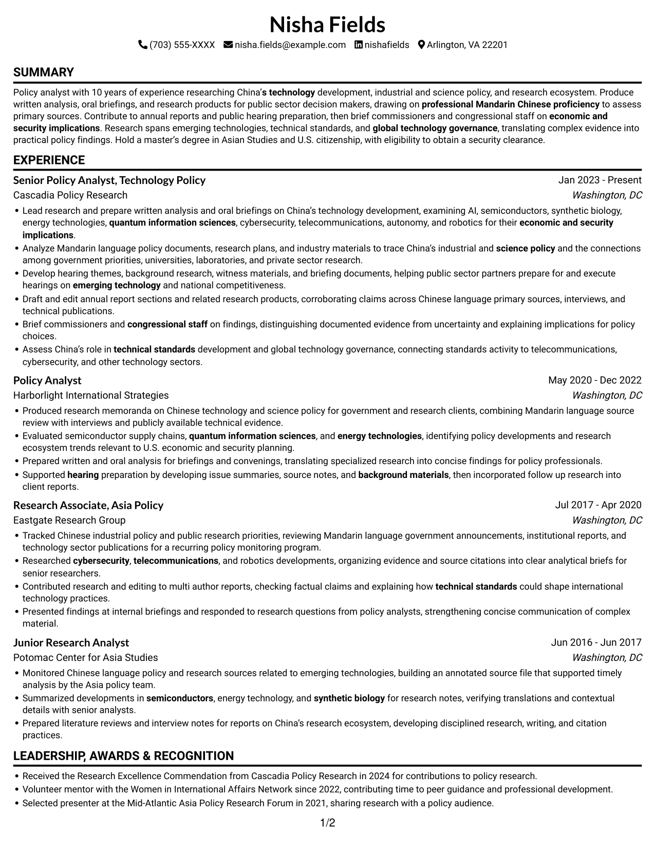 Resume example — page 1