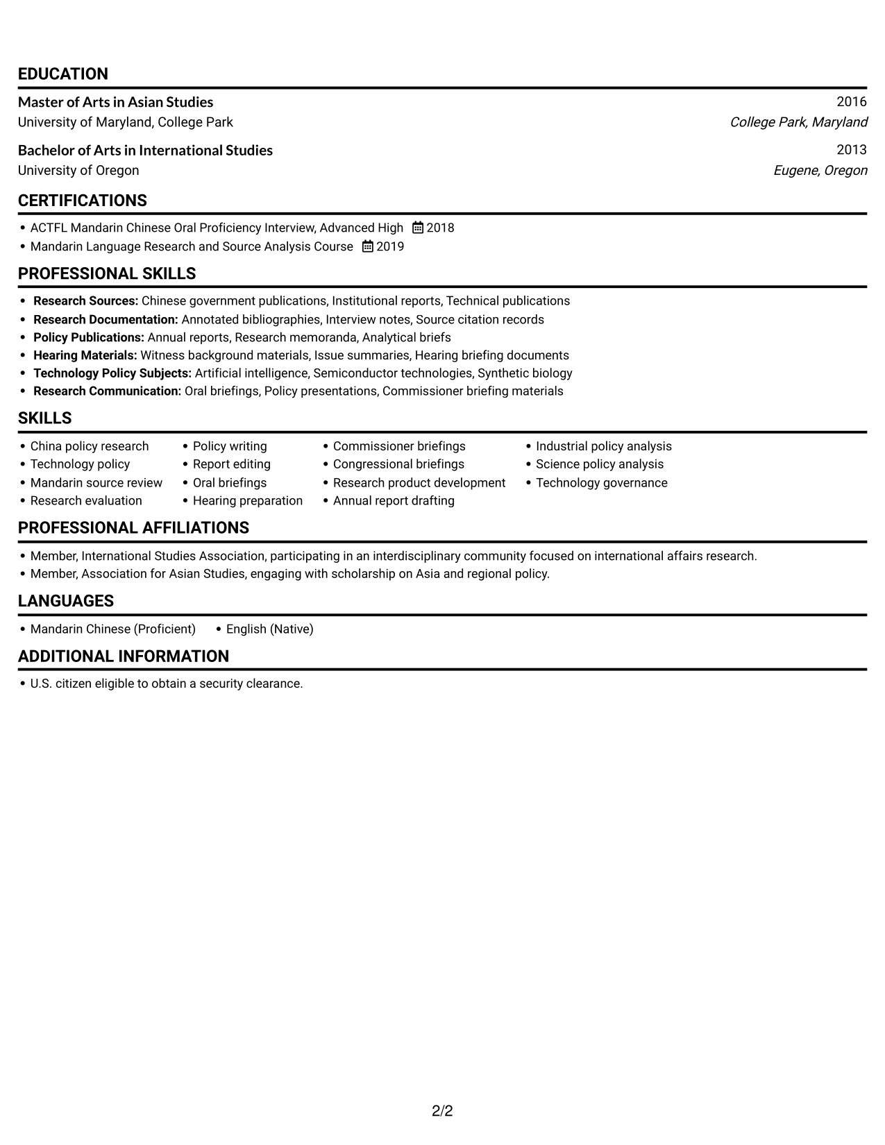Resume example — page 2