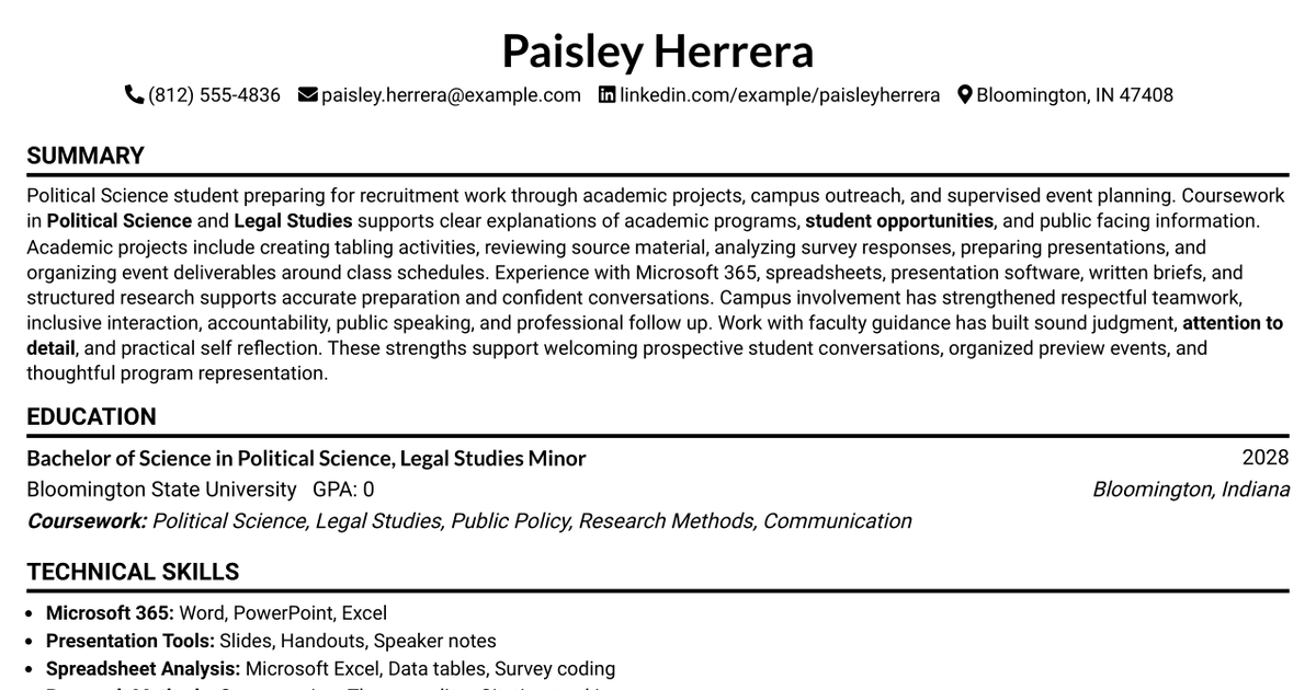 7 Political Science Student Recruiter Resume Templates with Example