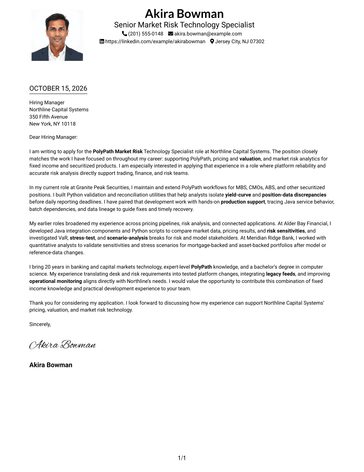 Cover letter example — page 1