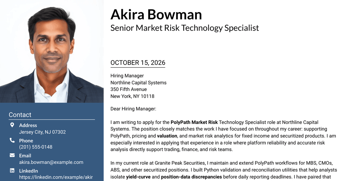 7 PolyPath Market Risk Technology Specialist - Java/Python Cover Letter Templates with Example