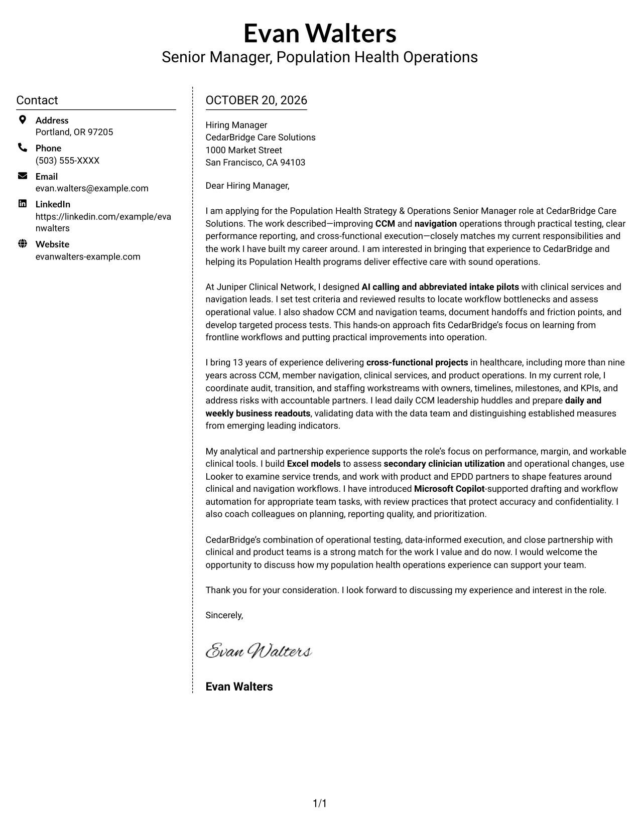 Cover letter example — page 1