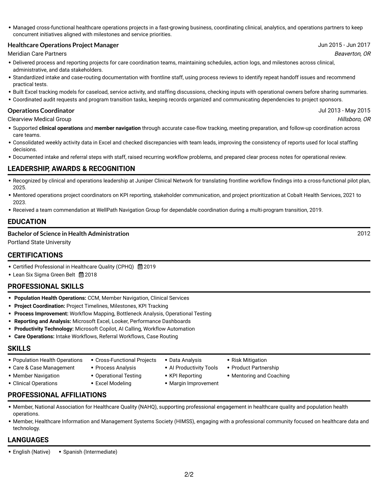 Resume example — page 2