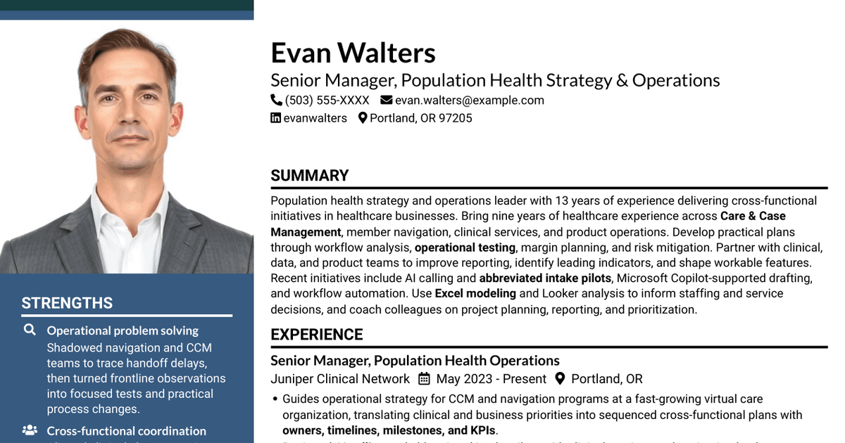 7 Population Health Strategy & Operations Senior Manager Resume Templates with Example