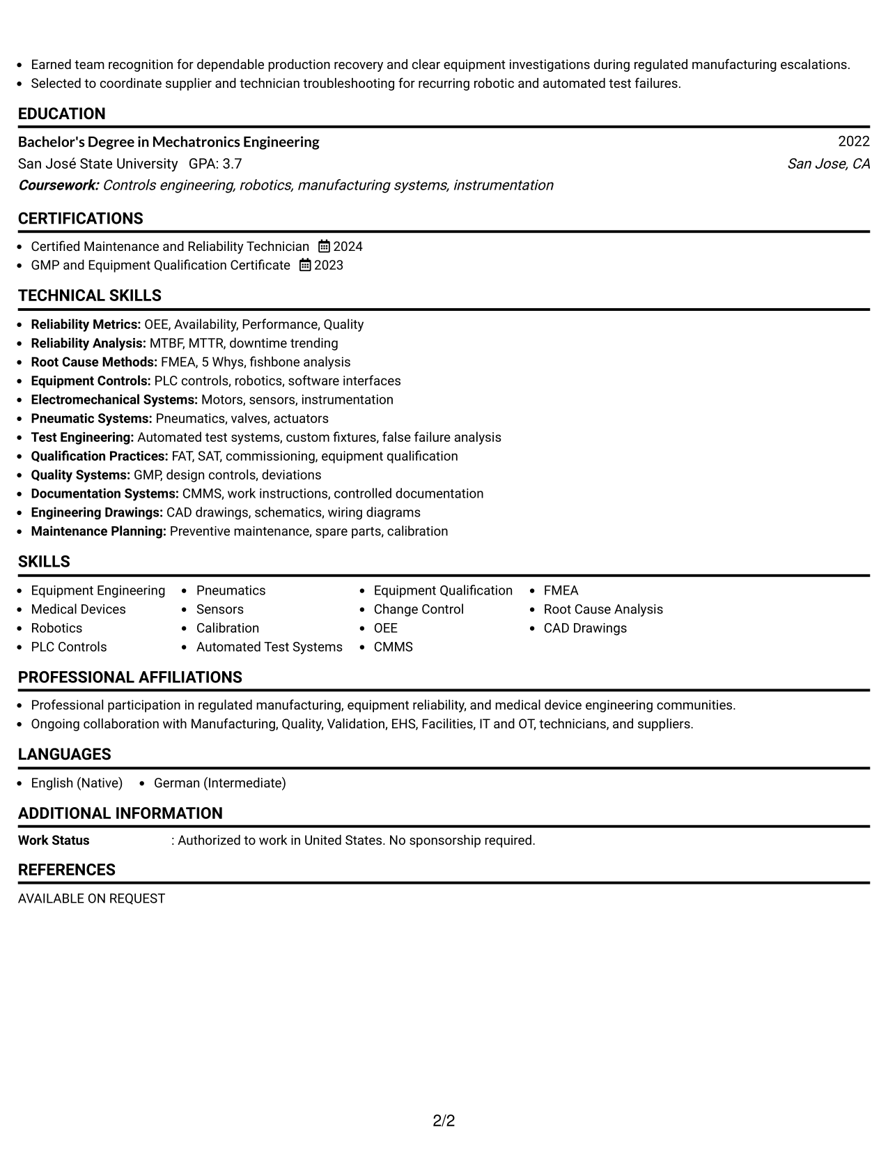Resume Example Page 2