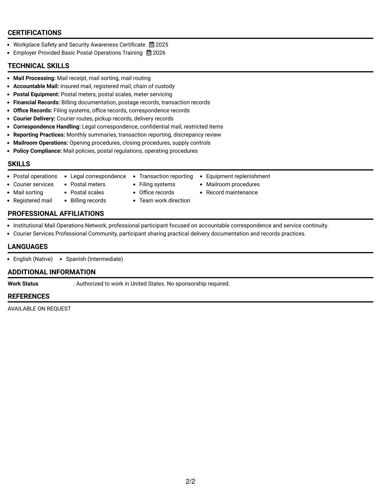 Resume Example Page 2