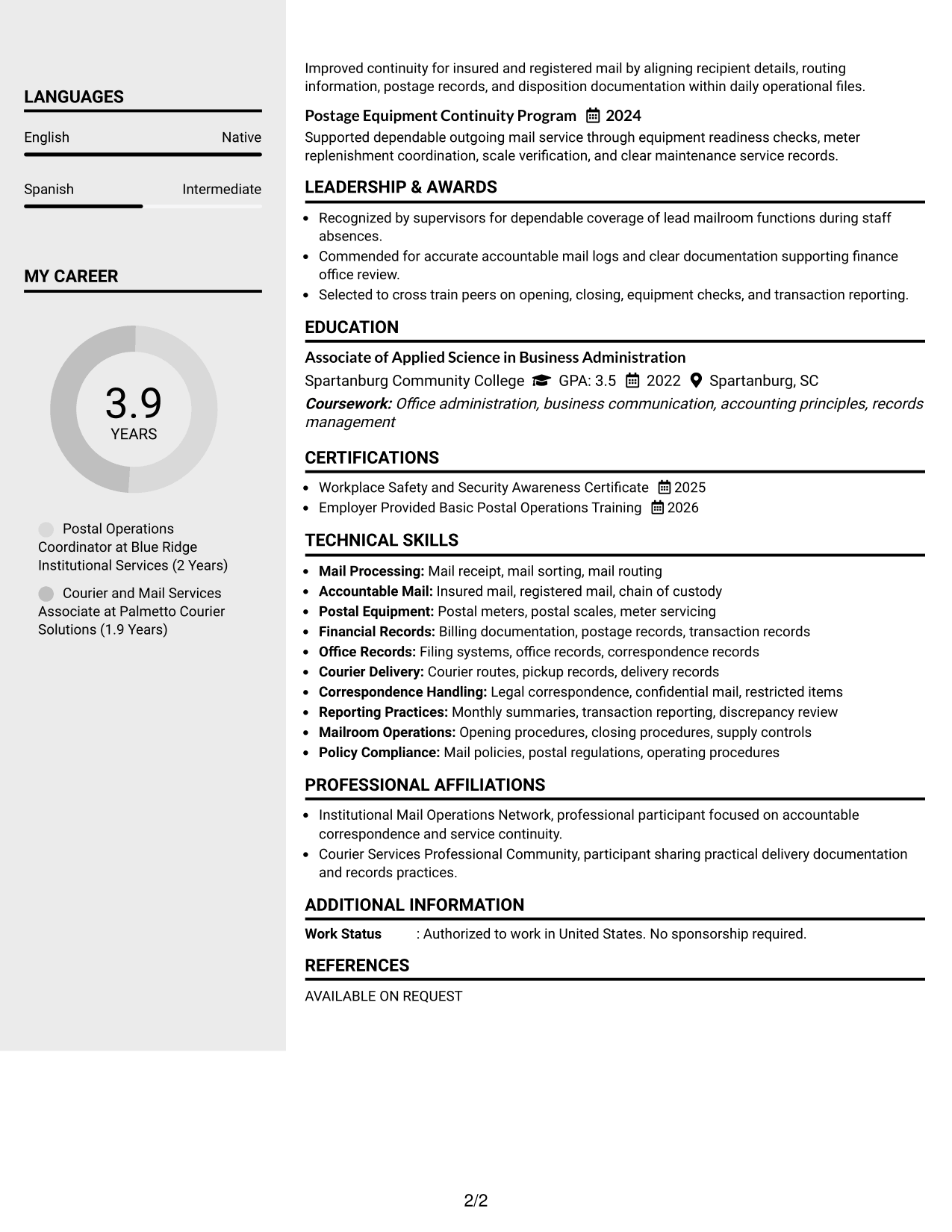 Resume Example Page 2