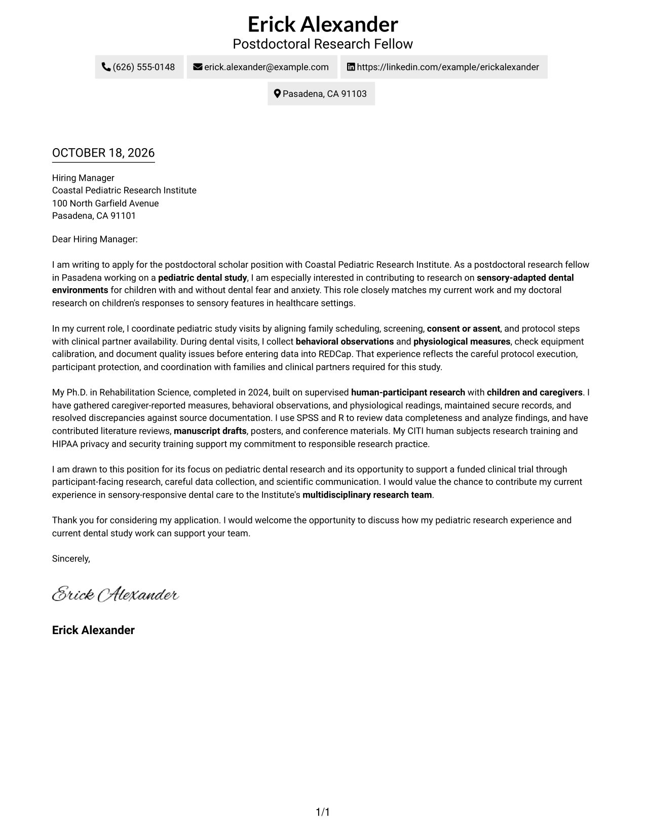 Cover letter example — page 1