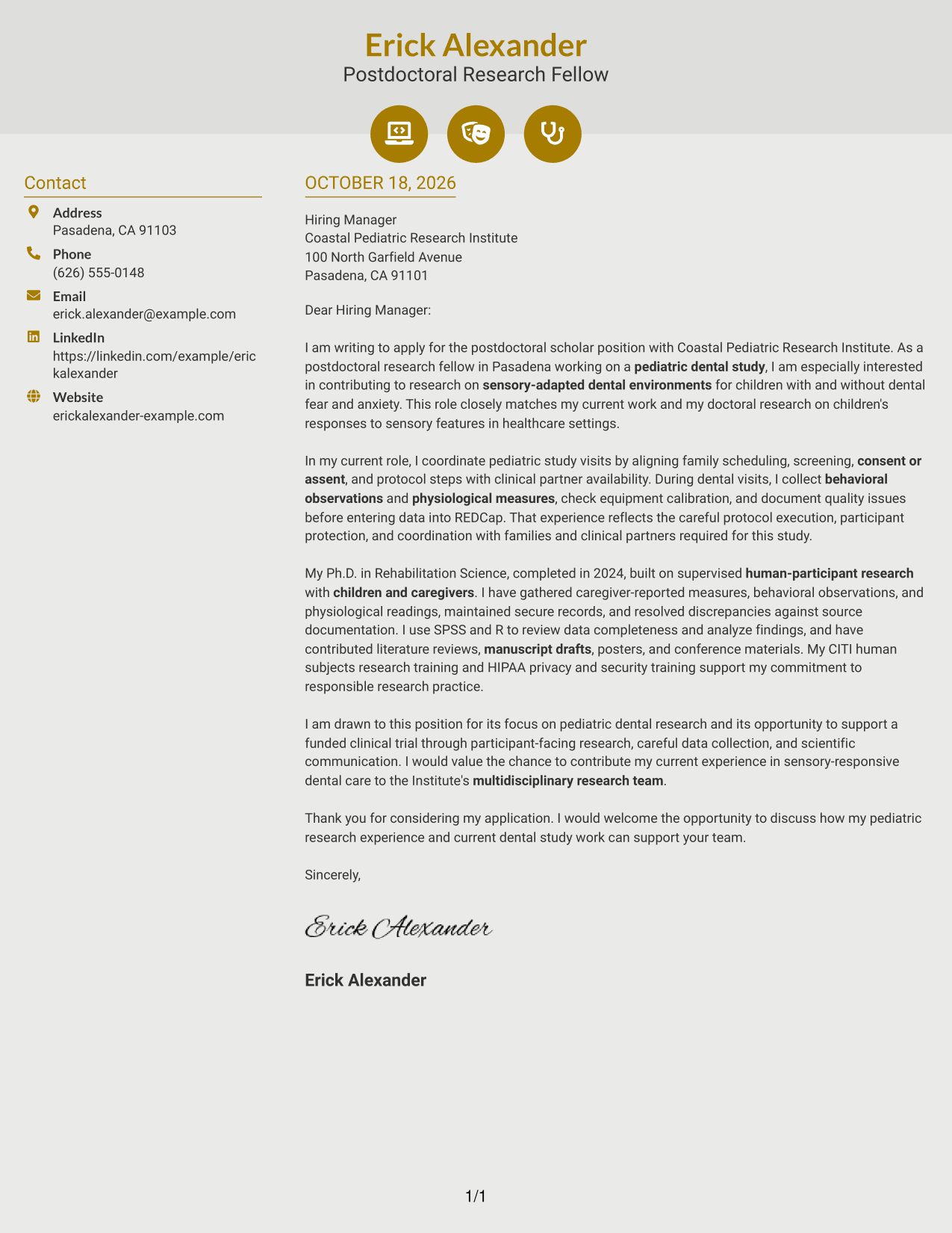 Cover letter example — page 1