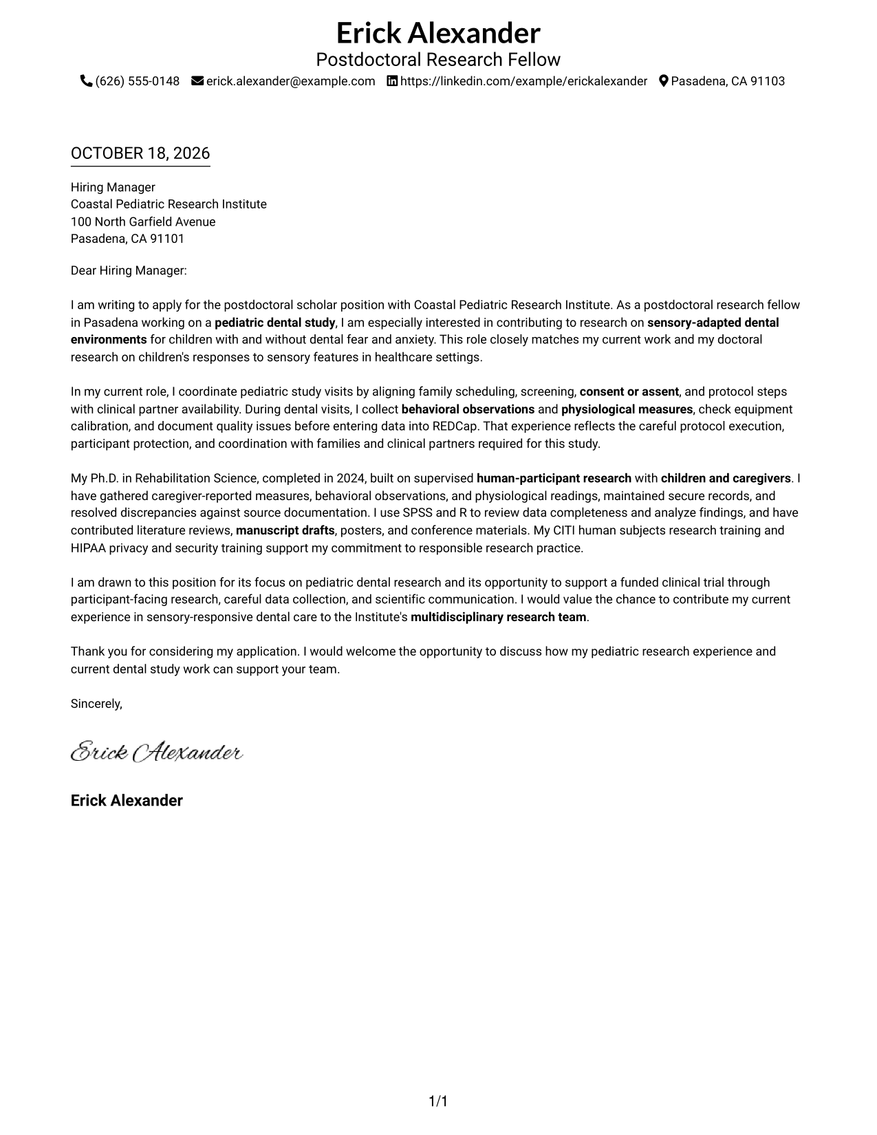 Cover letter example — page 1