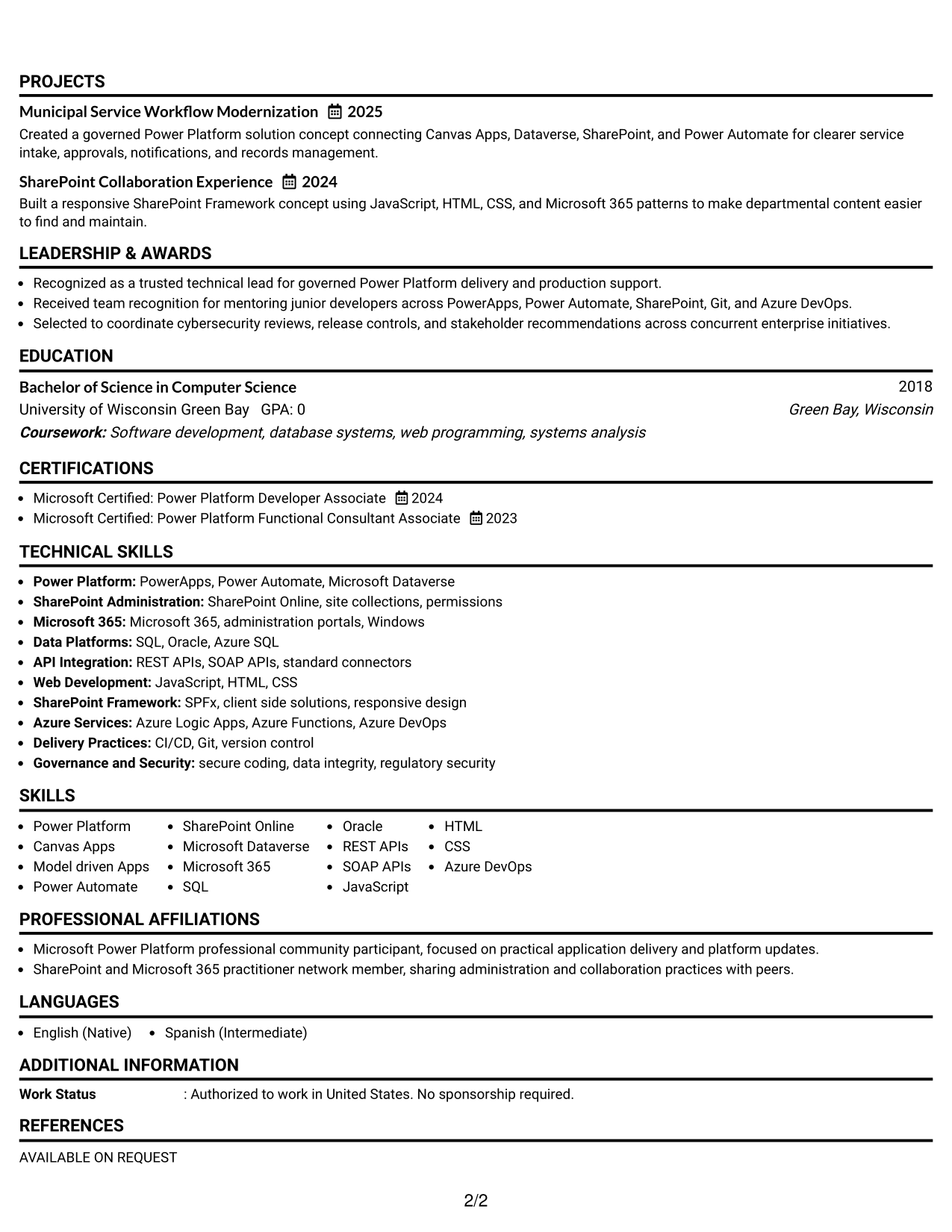 Resume Example Page 2
