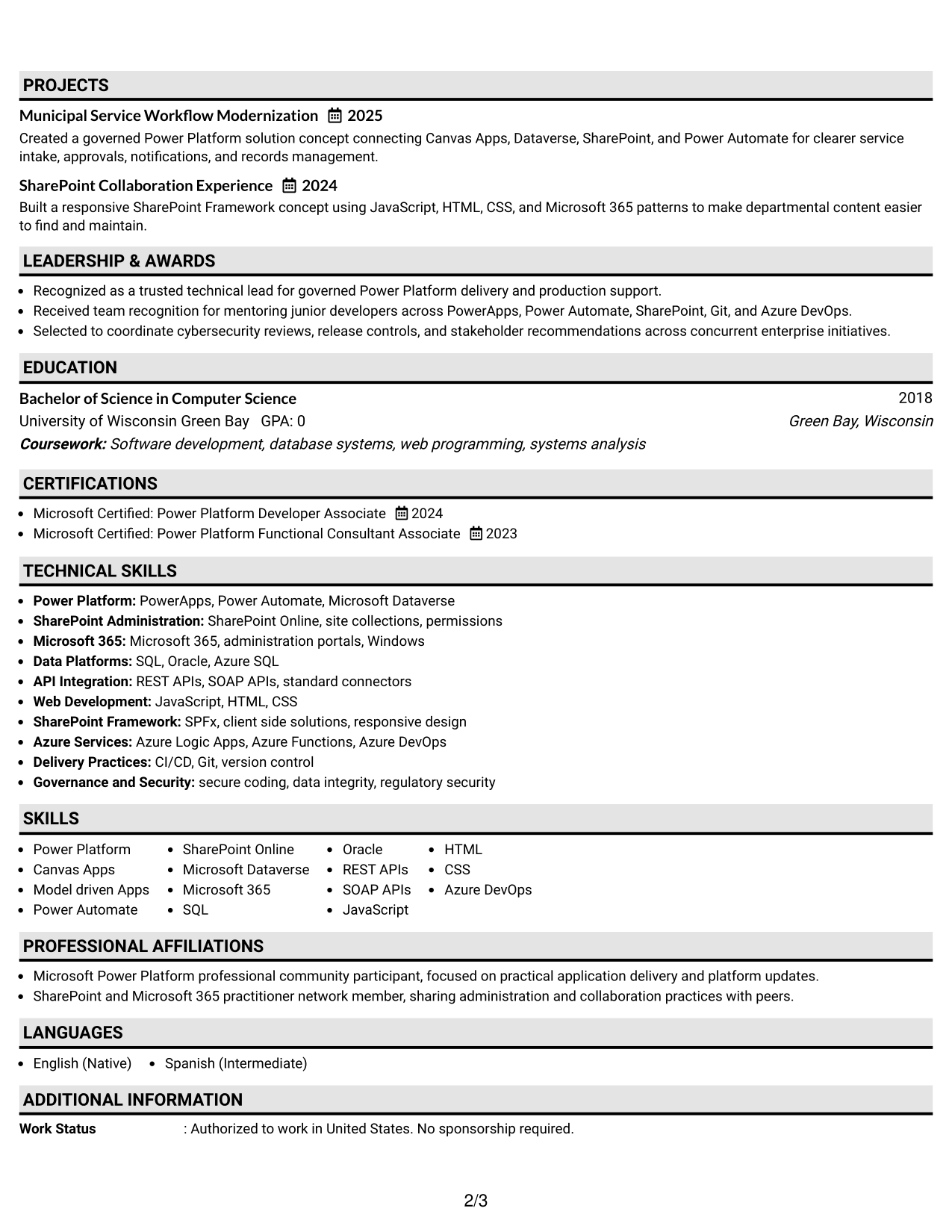 Resume Example Page 2