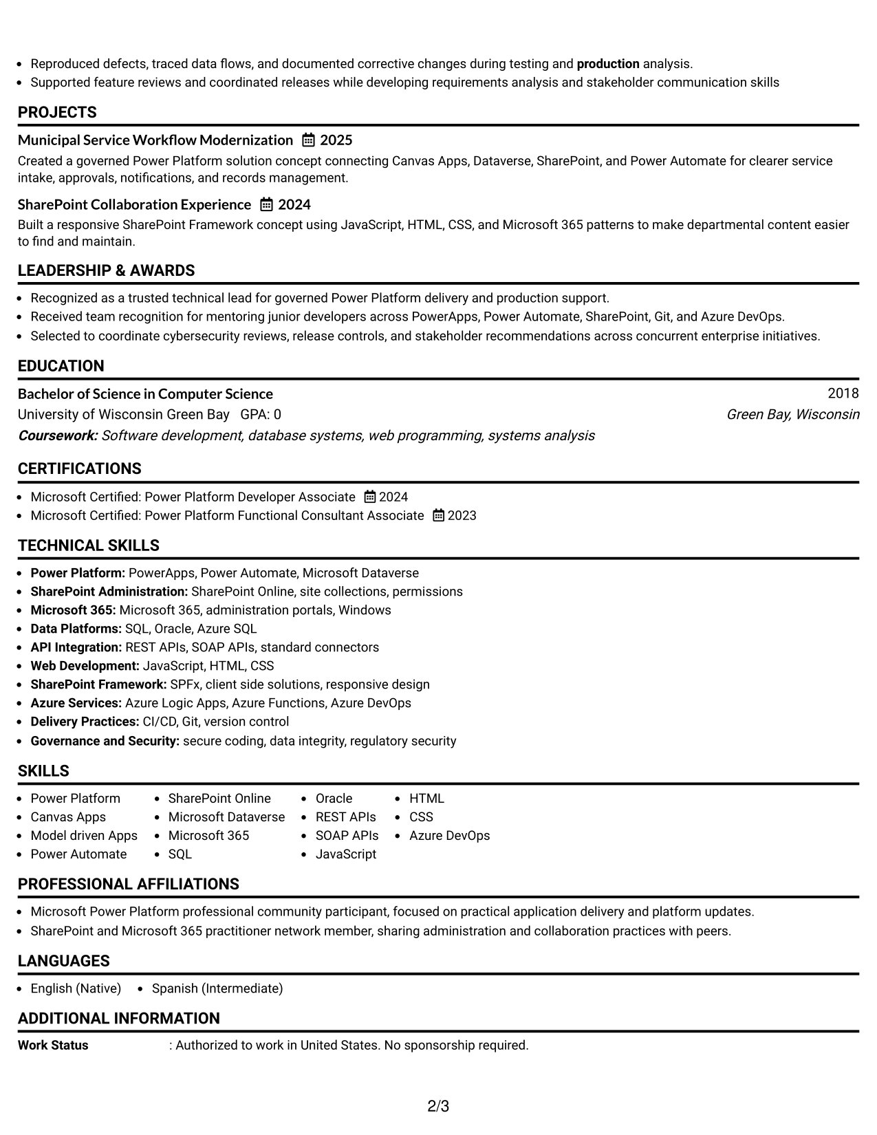 Resume Example Page 2