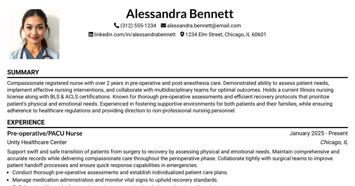 33 Pre-op/PACU RN Resume Templates with Example 2026 (ATS-Optimized)