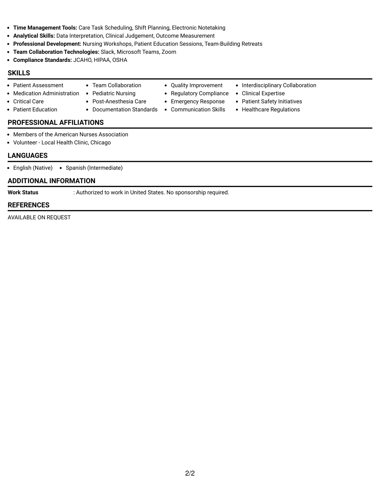Resume Example Page 2