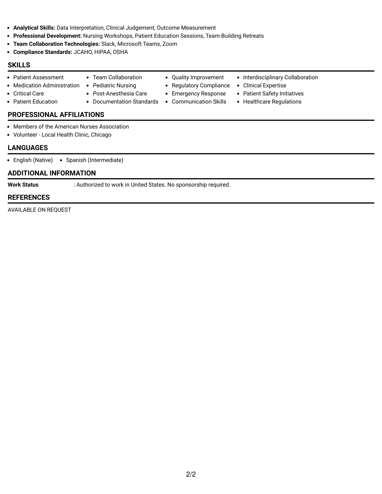 Resume Example Page 2
