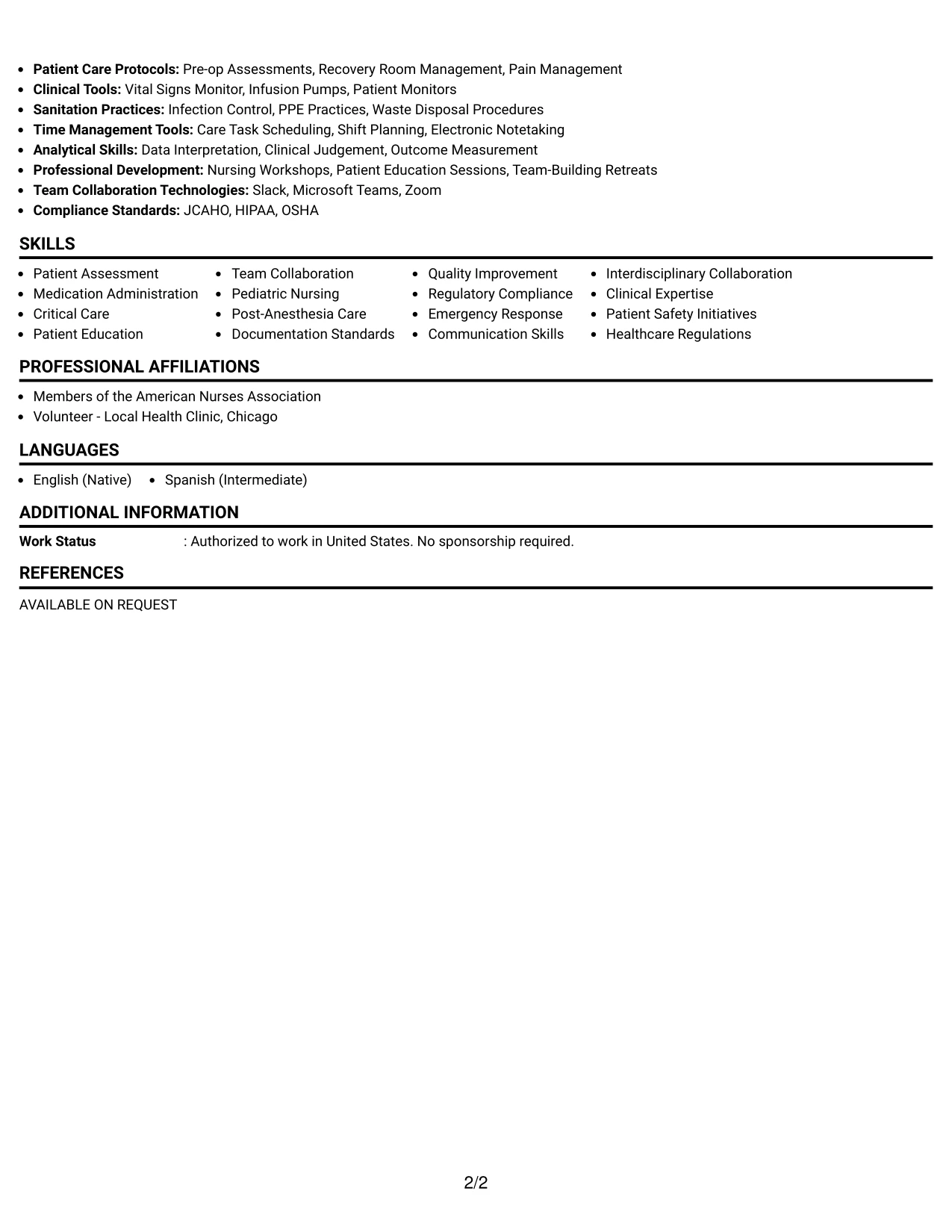 Resume Example Page 2
