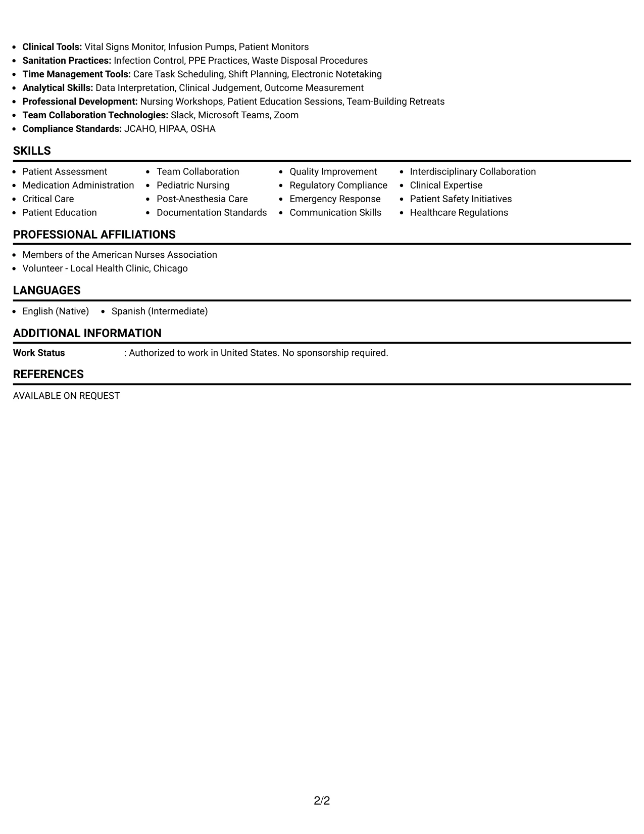 Resume Example Page 2