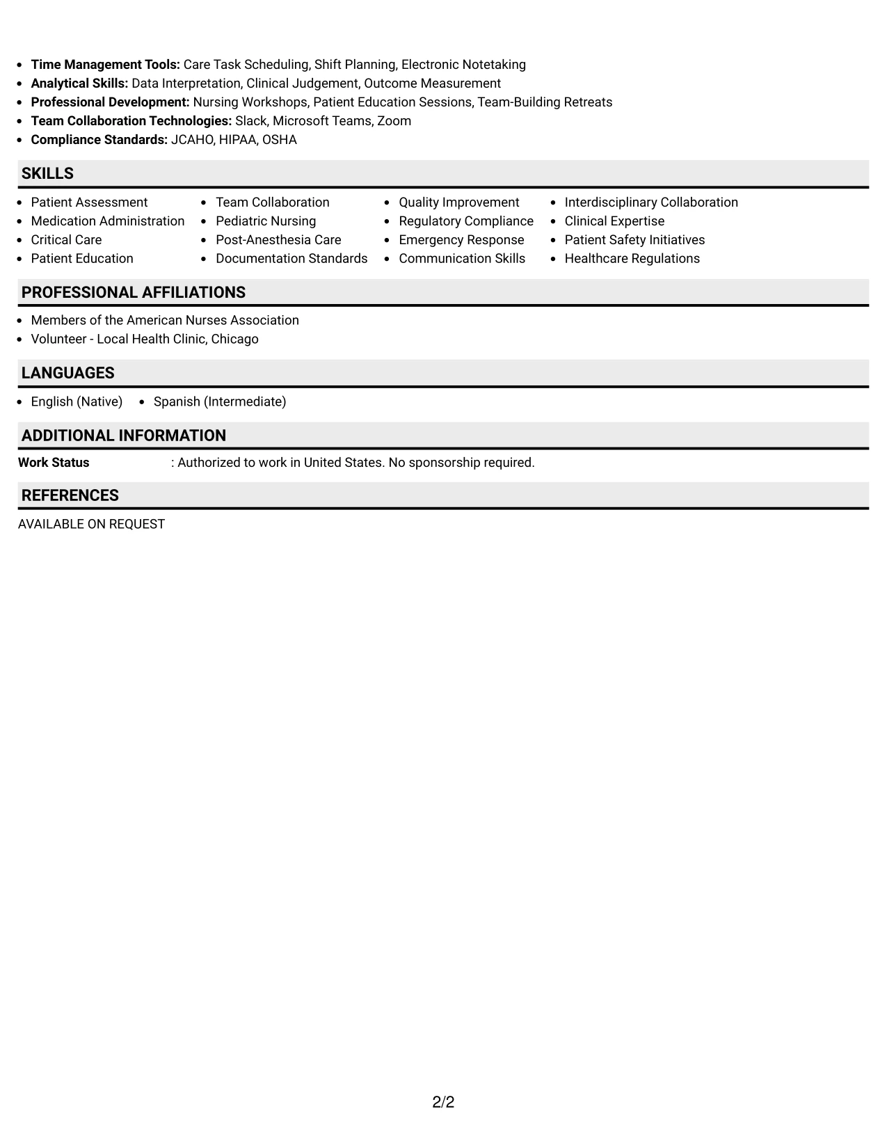 Resume Example Page 2