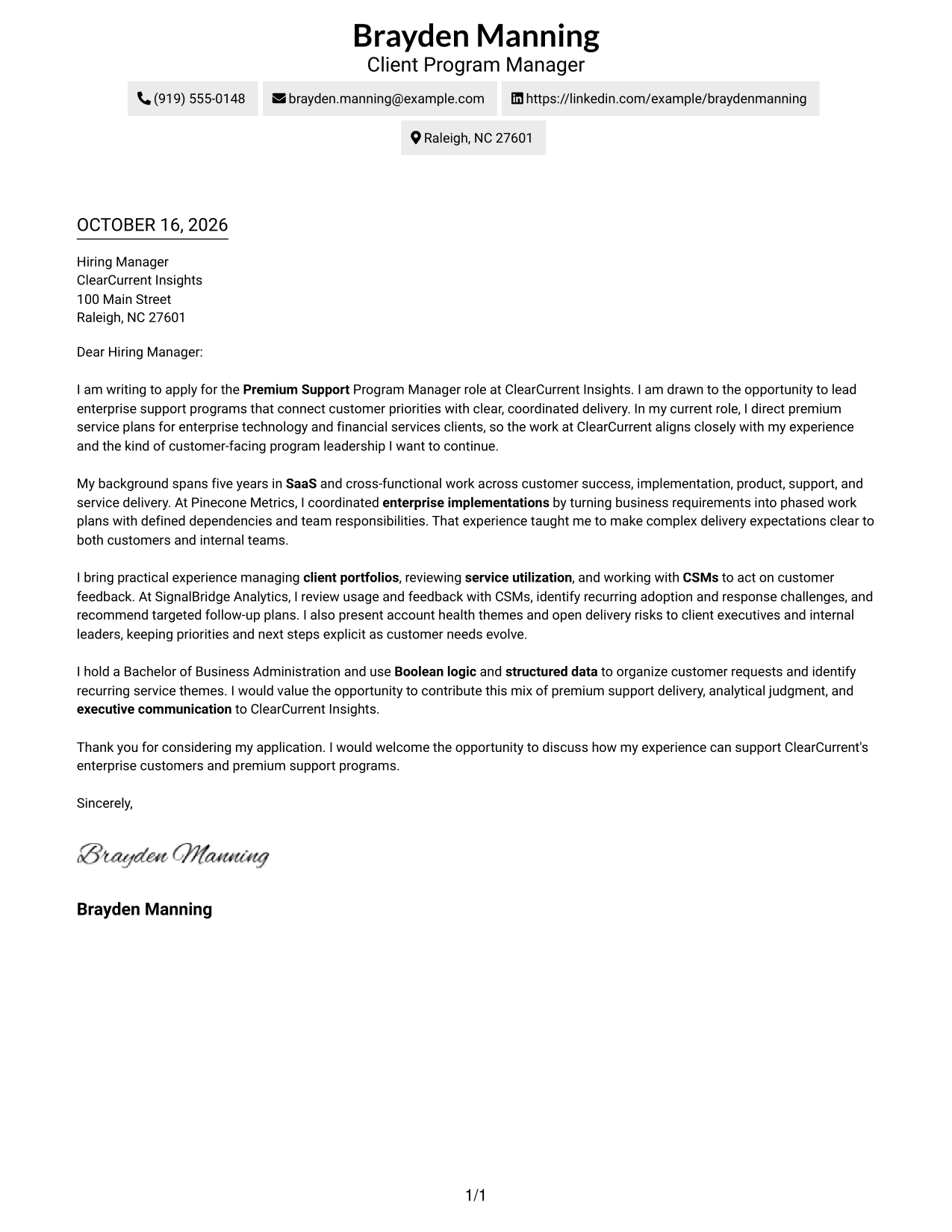 Cover letter example — page 1