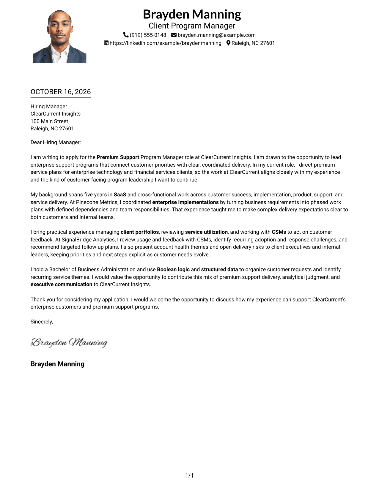 Cover letter example — page 1