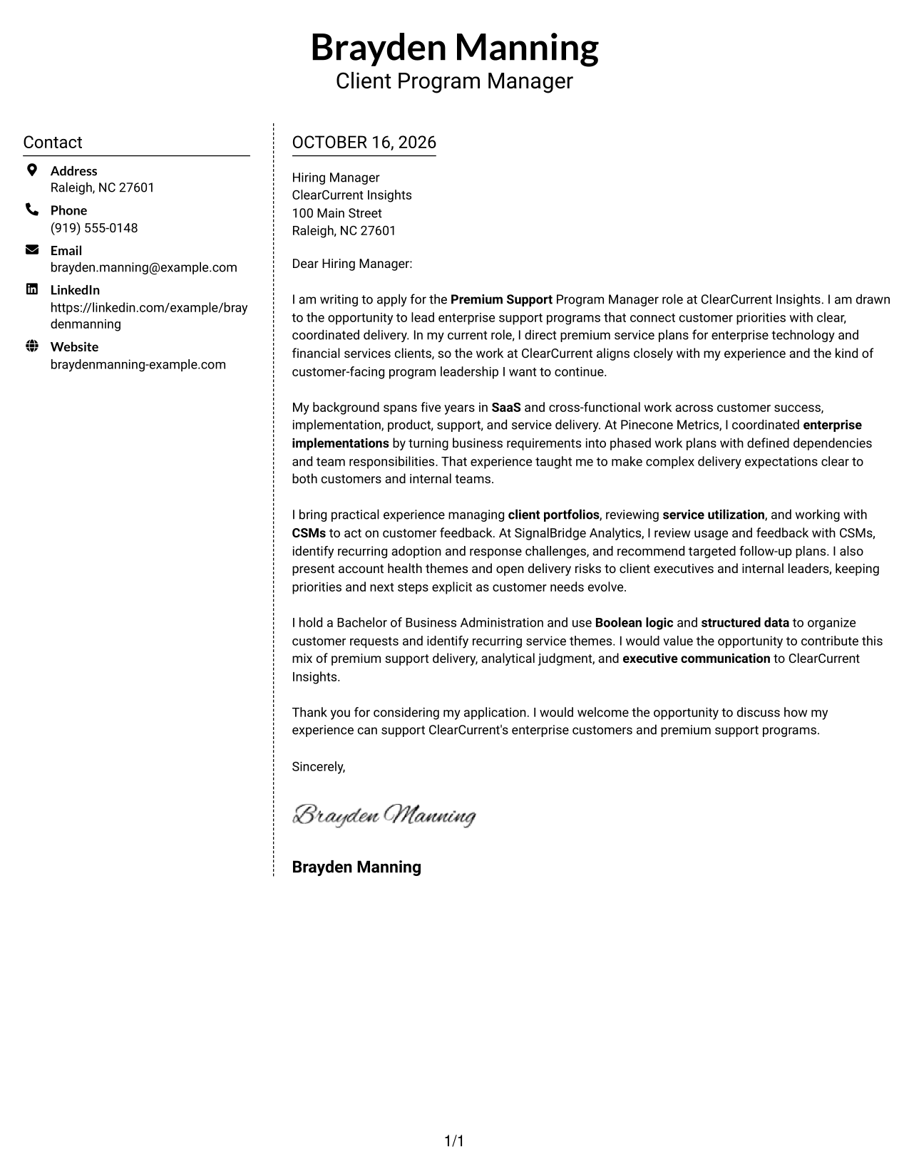 Cover letter example — page 1