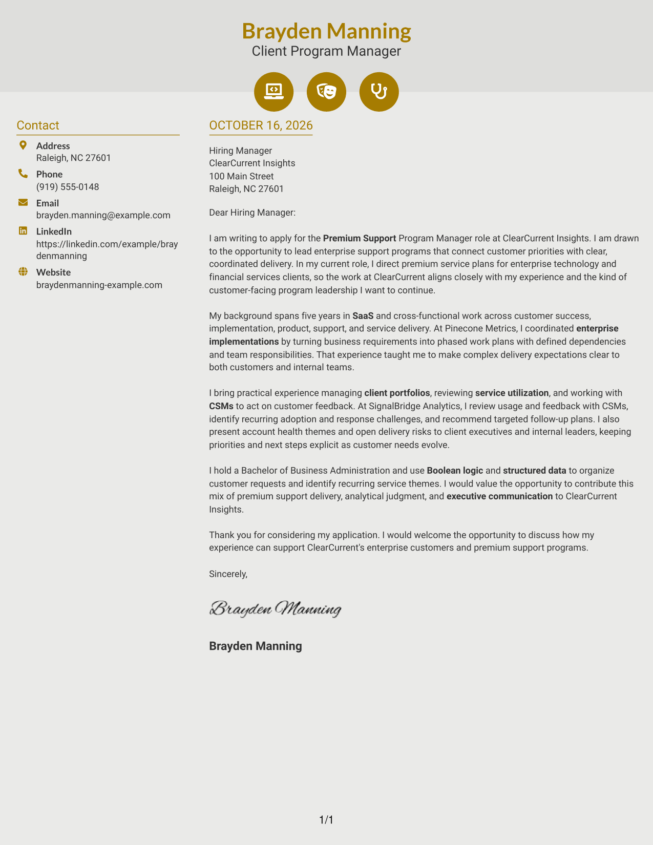 Cover letter example — page 1