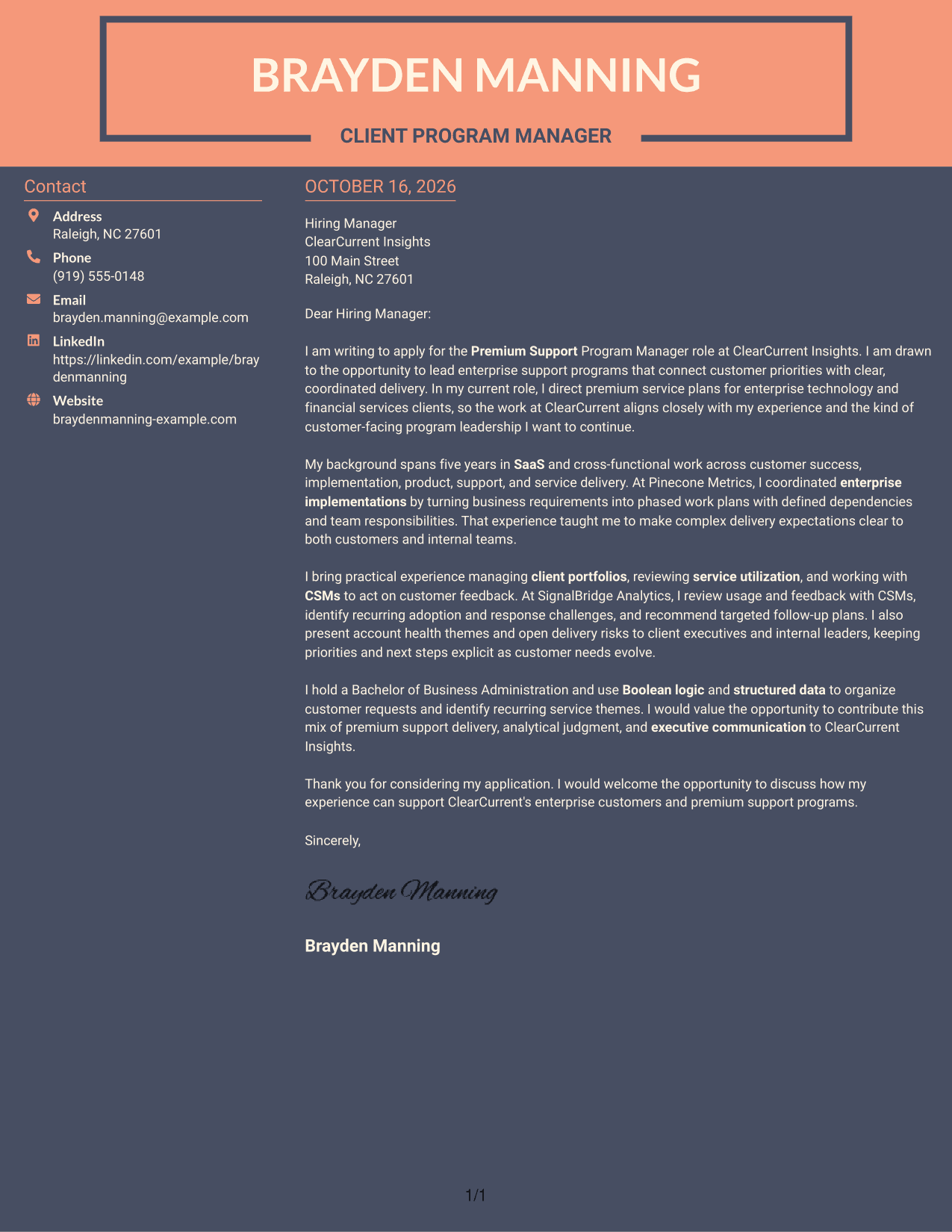 Cover letter example — page 1