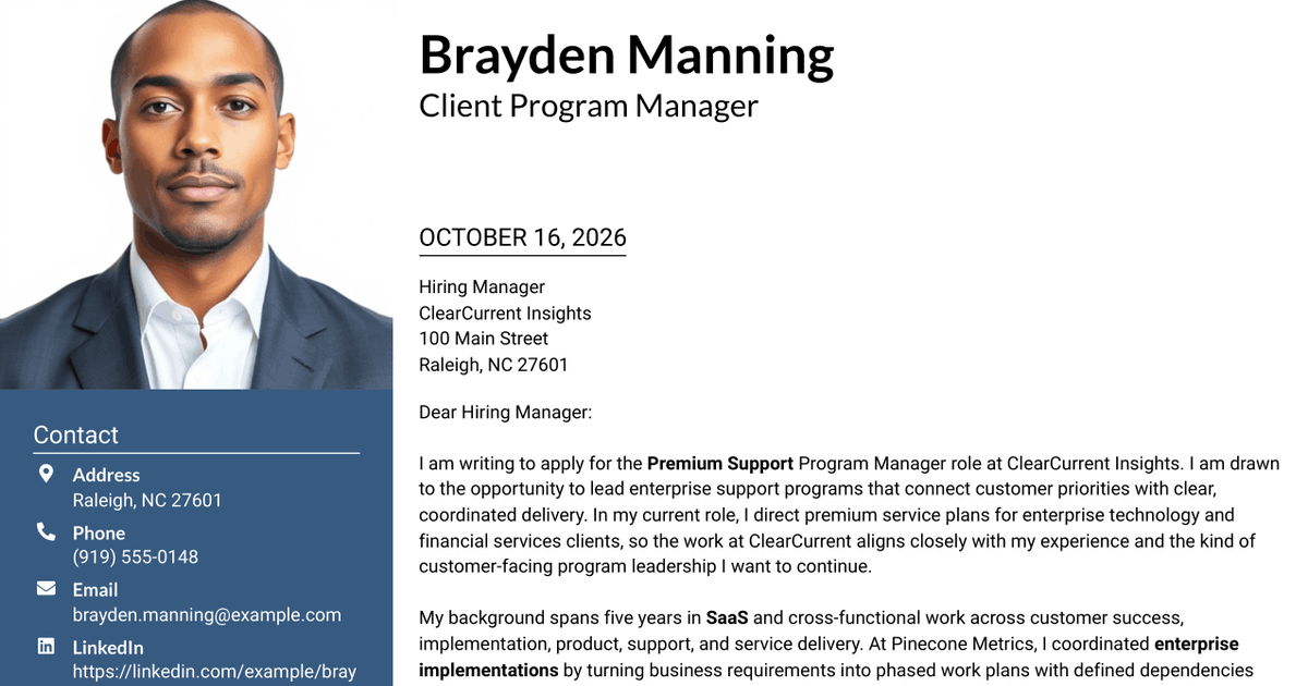 7 Premium Support Program Manager Cover Letter Templates with Example