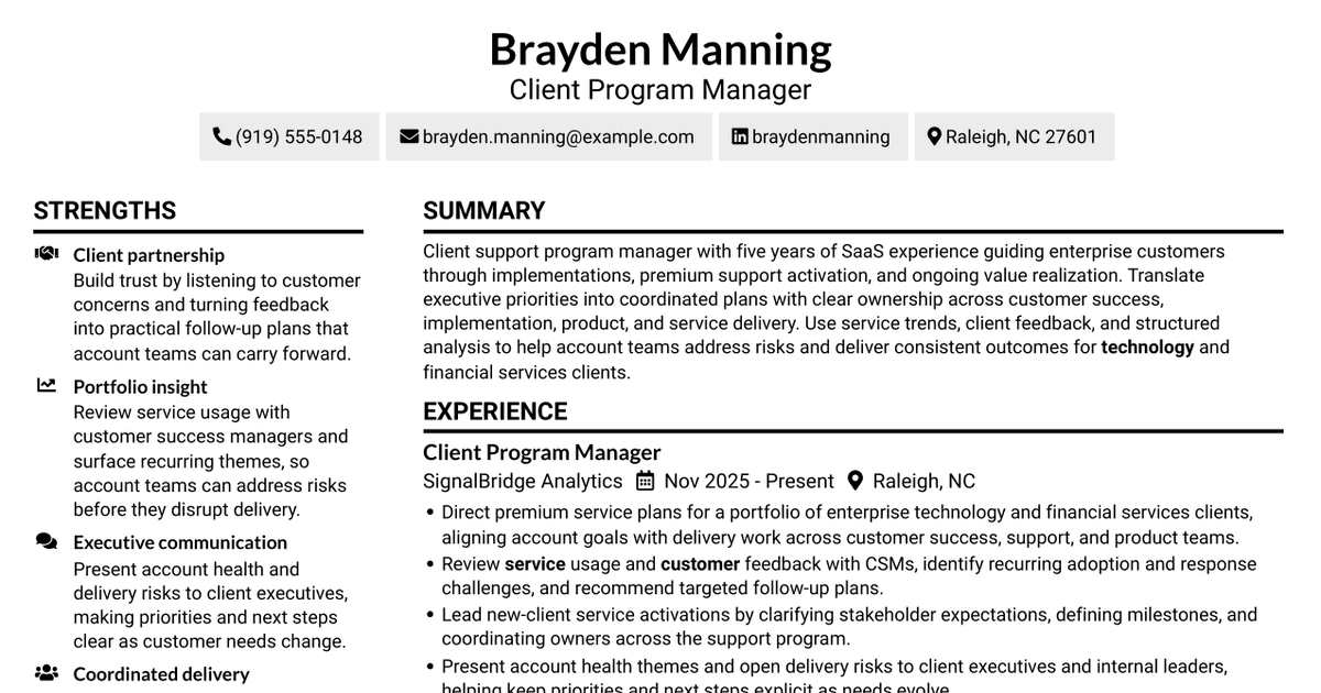 7 Premium Support Program Manager Resume Templates with Example
