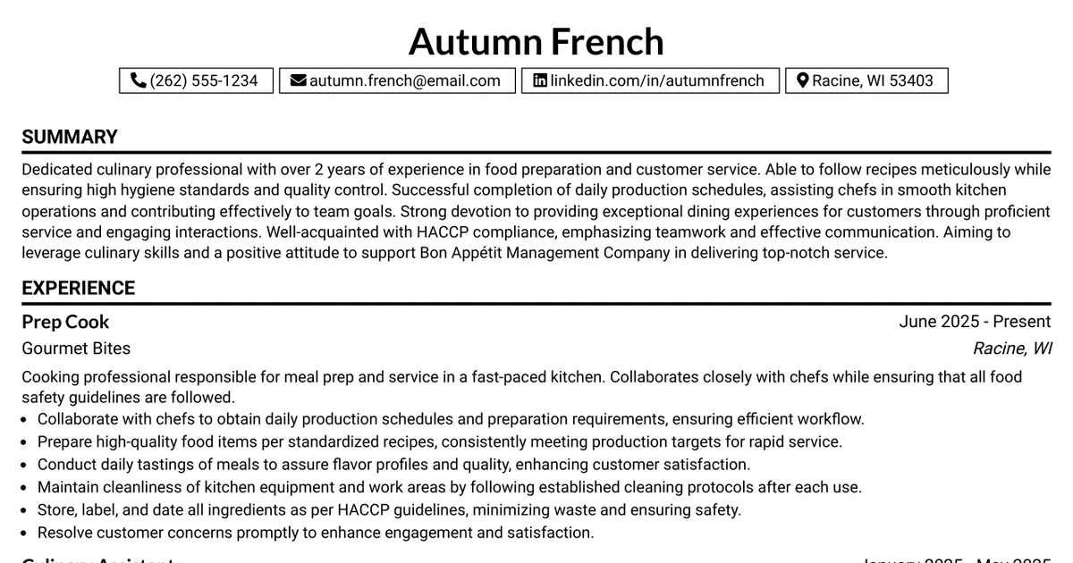 33 Prep Cook Resume Templates with Example 2026 (ATS-Optimized)
