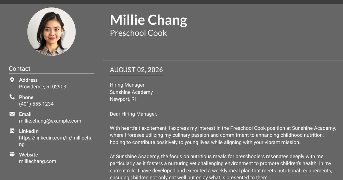 30+ Preschool Cook Cover Letter Templates with Example 2026
