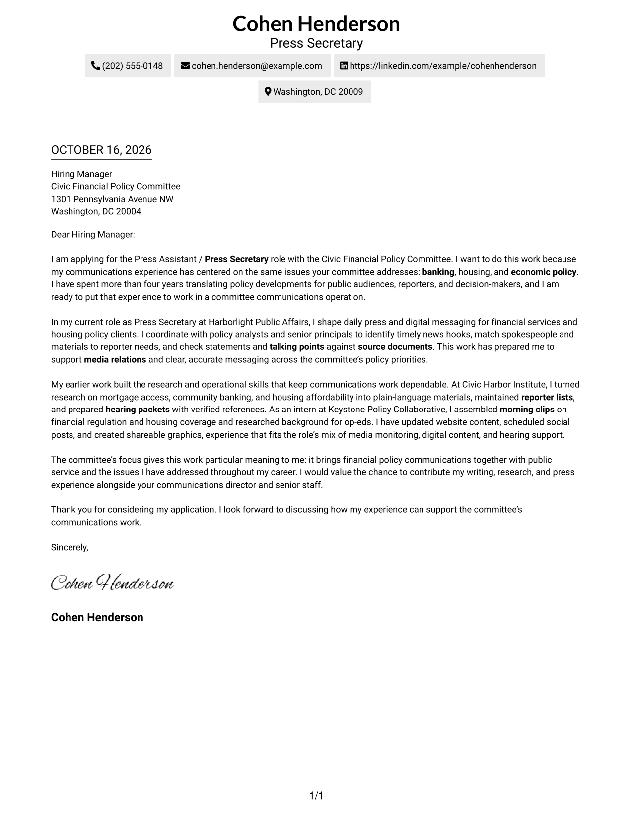 Cover letter example — page 1