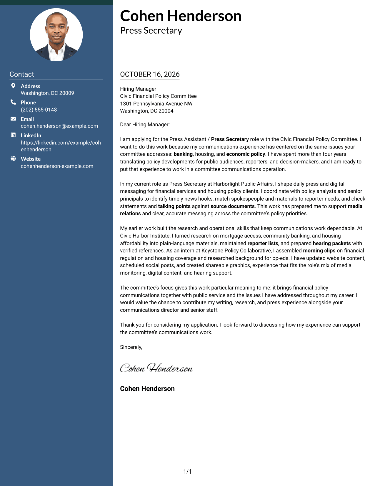 Cover letter example — page 1