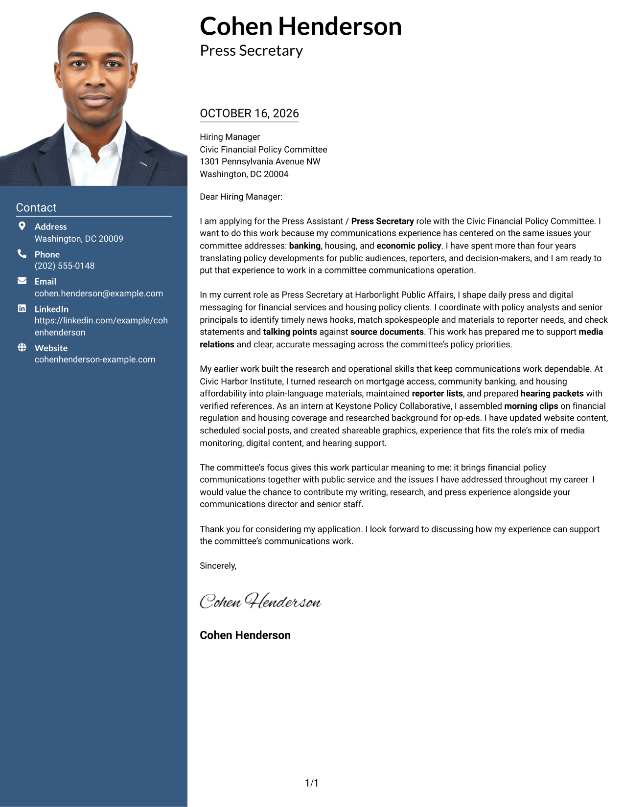 Cover letter example — page 1