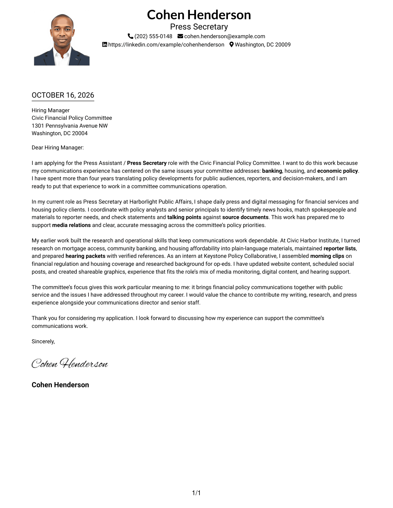 Cover letter example — page 1