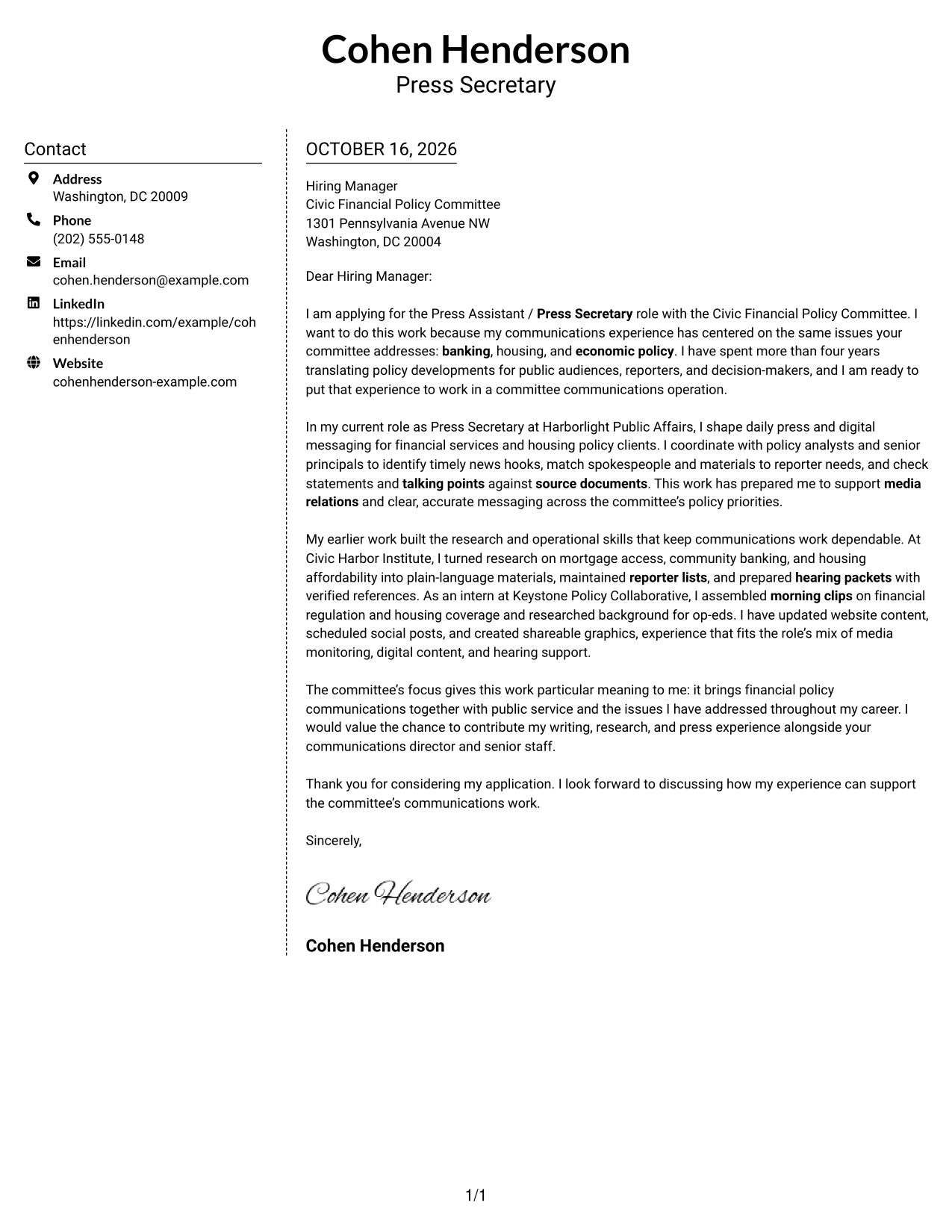 Cover letter example — page 1
