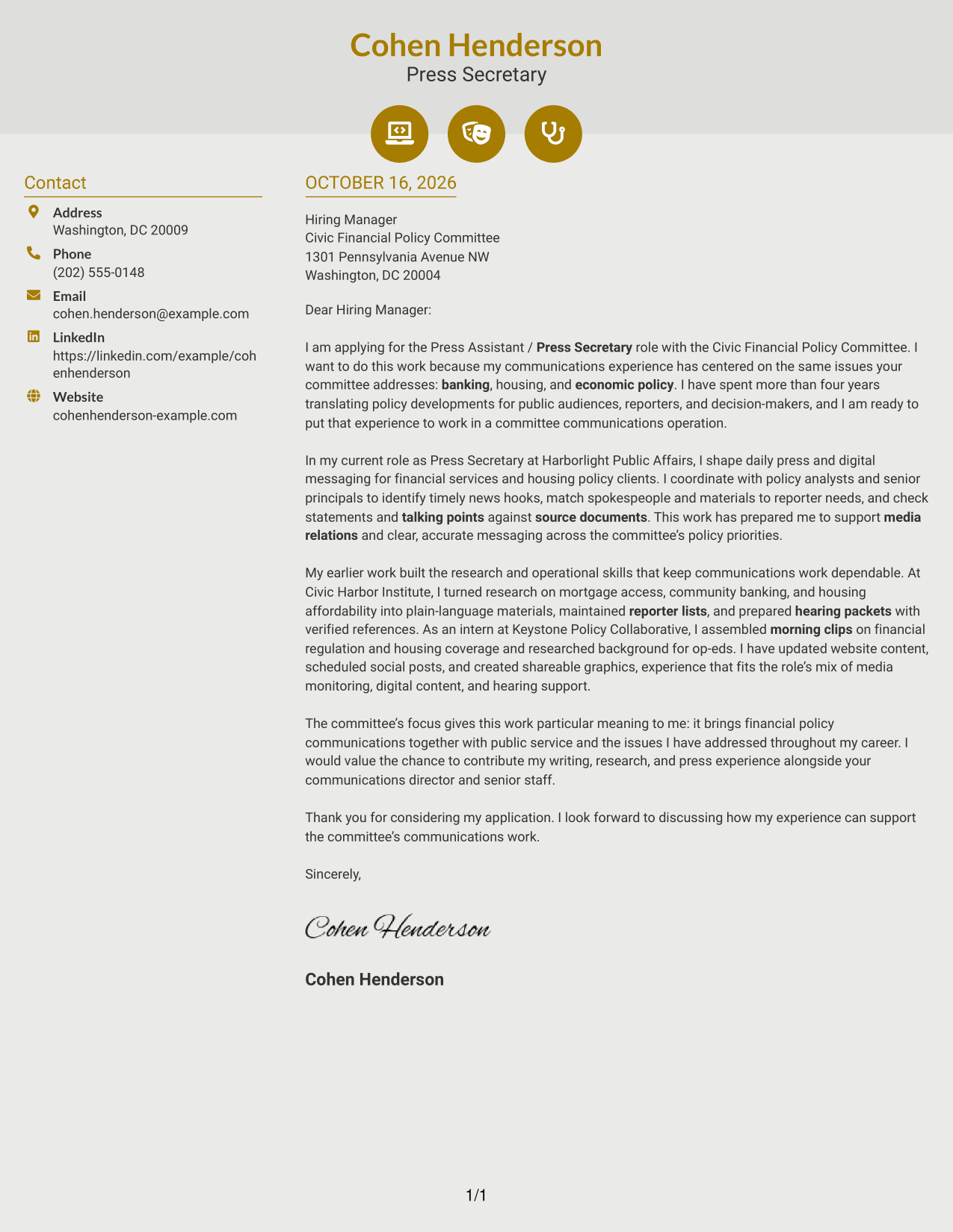 Cover letter example — page 1