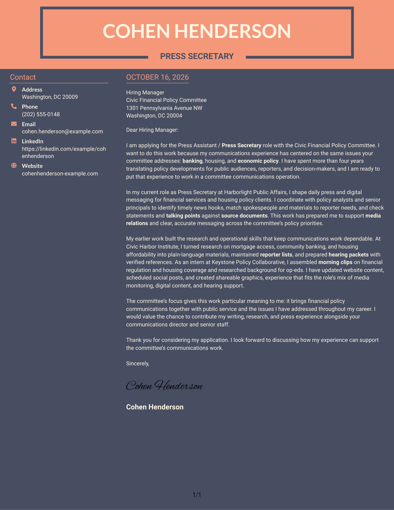 Cover letter example — page 1