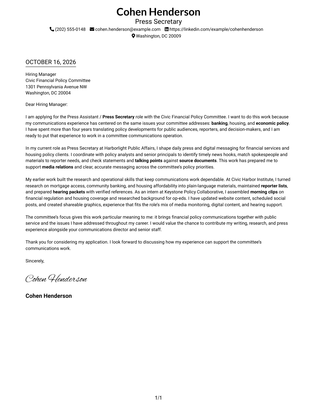 Cover letter example — page 1