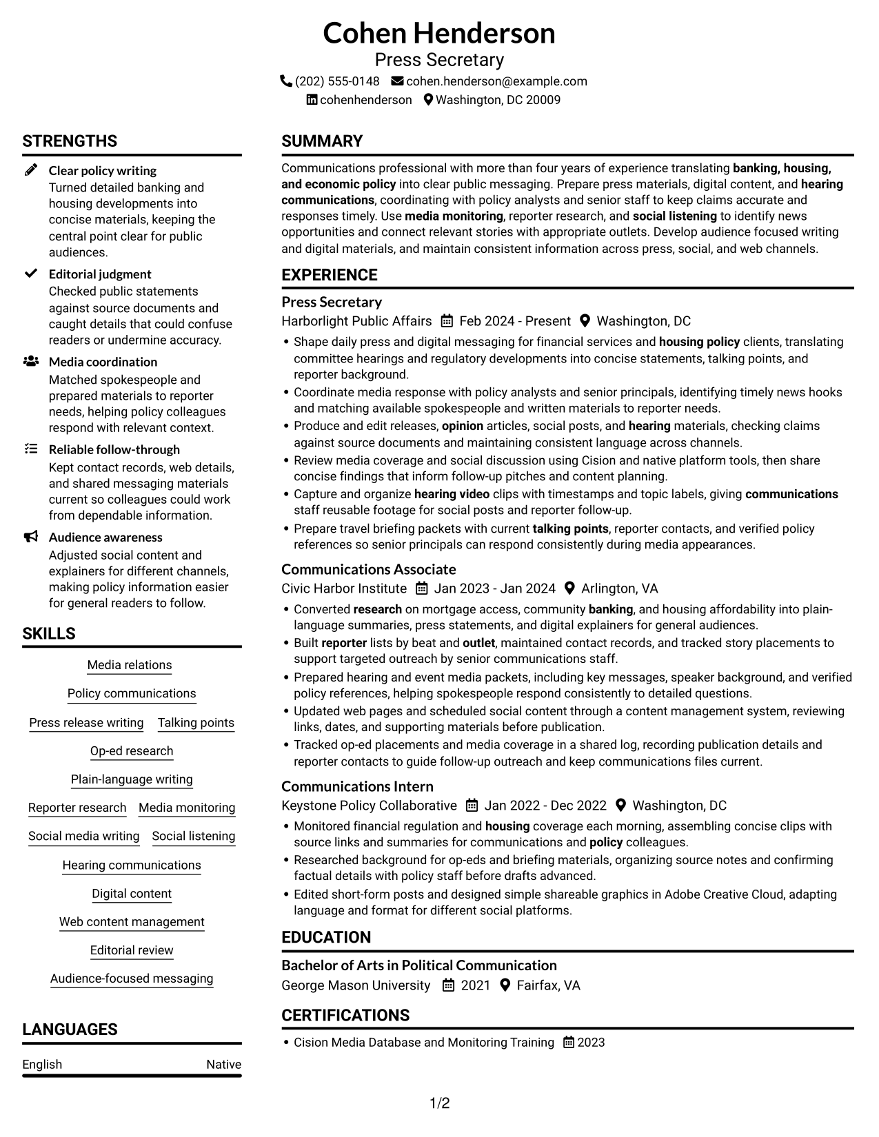Resume example — page 1
