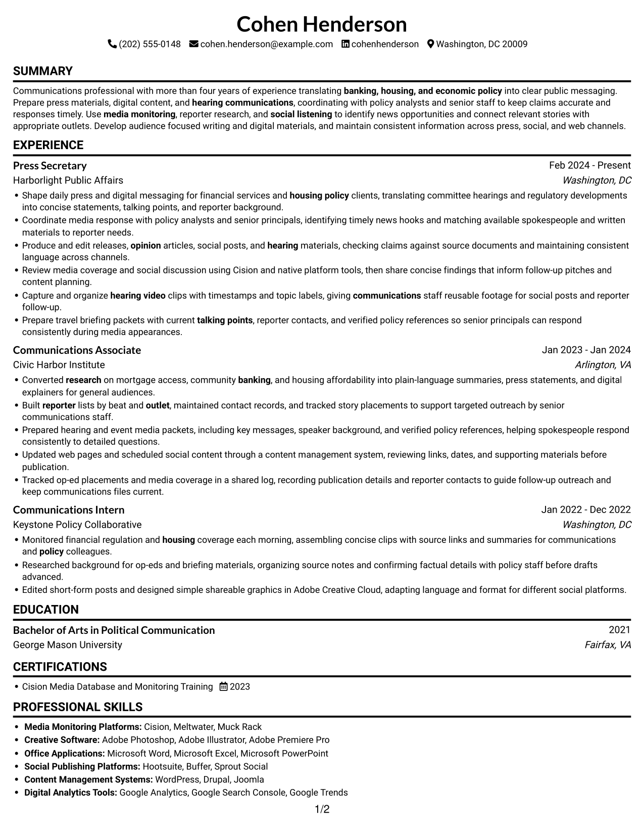 Resume example — page 1