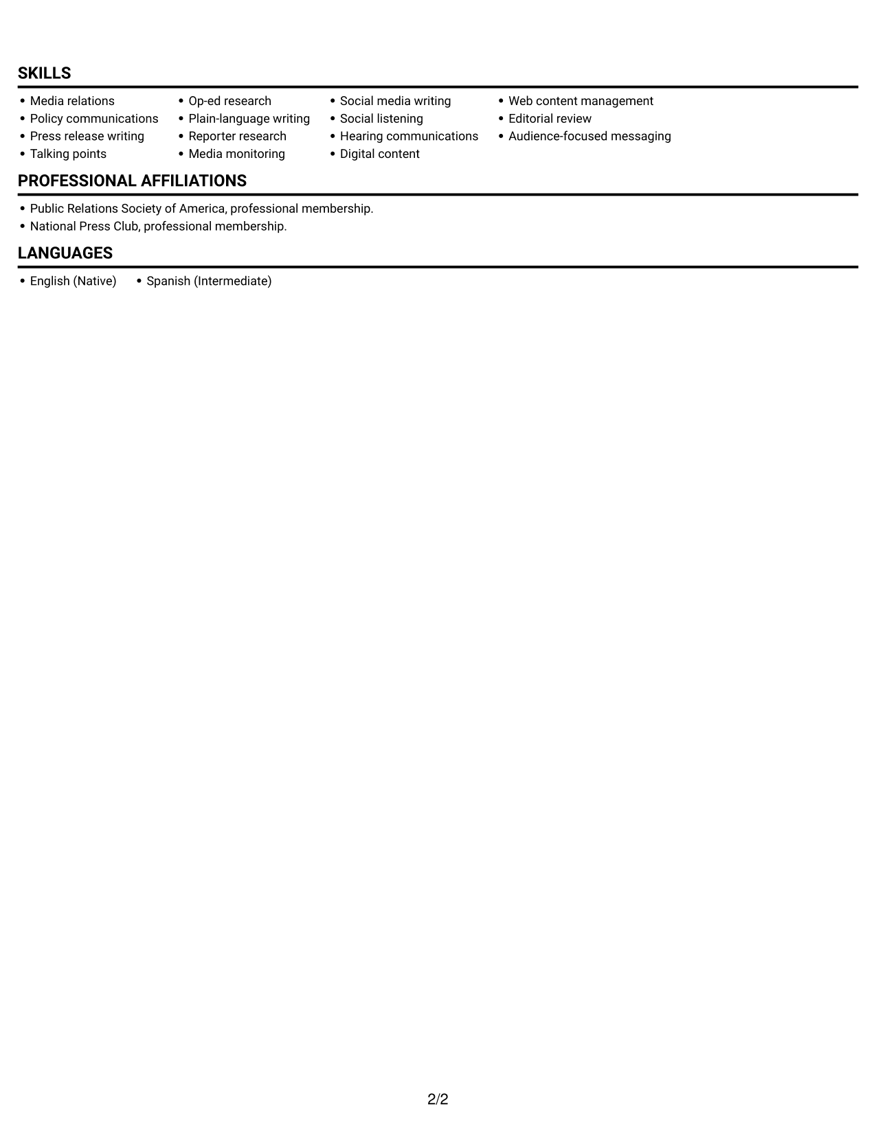 Resume example — page 2
