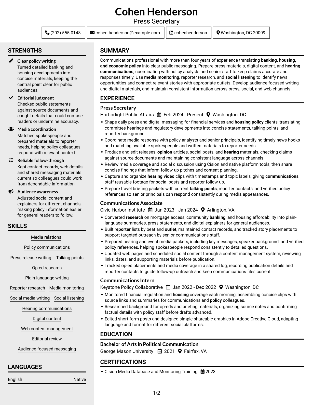 Resume example — page 1