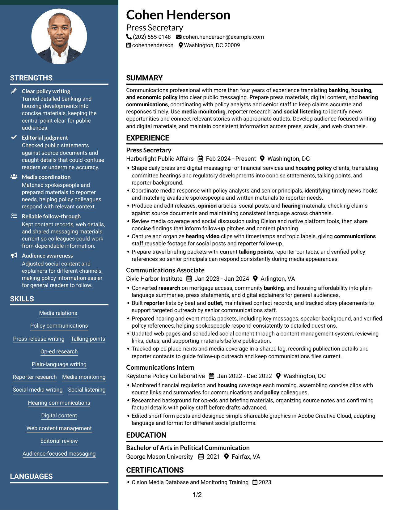 Resume example — page 1