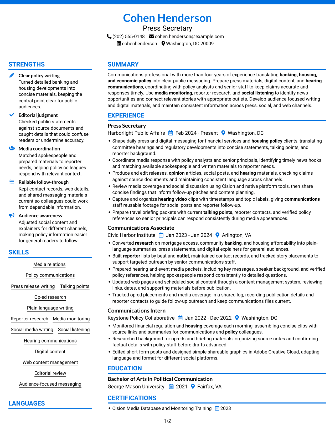 Resume example — page 1