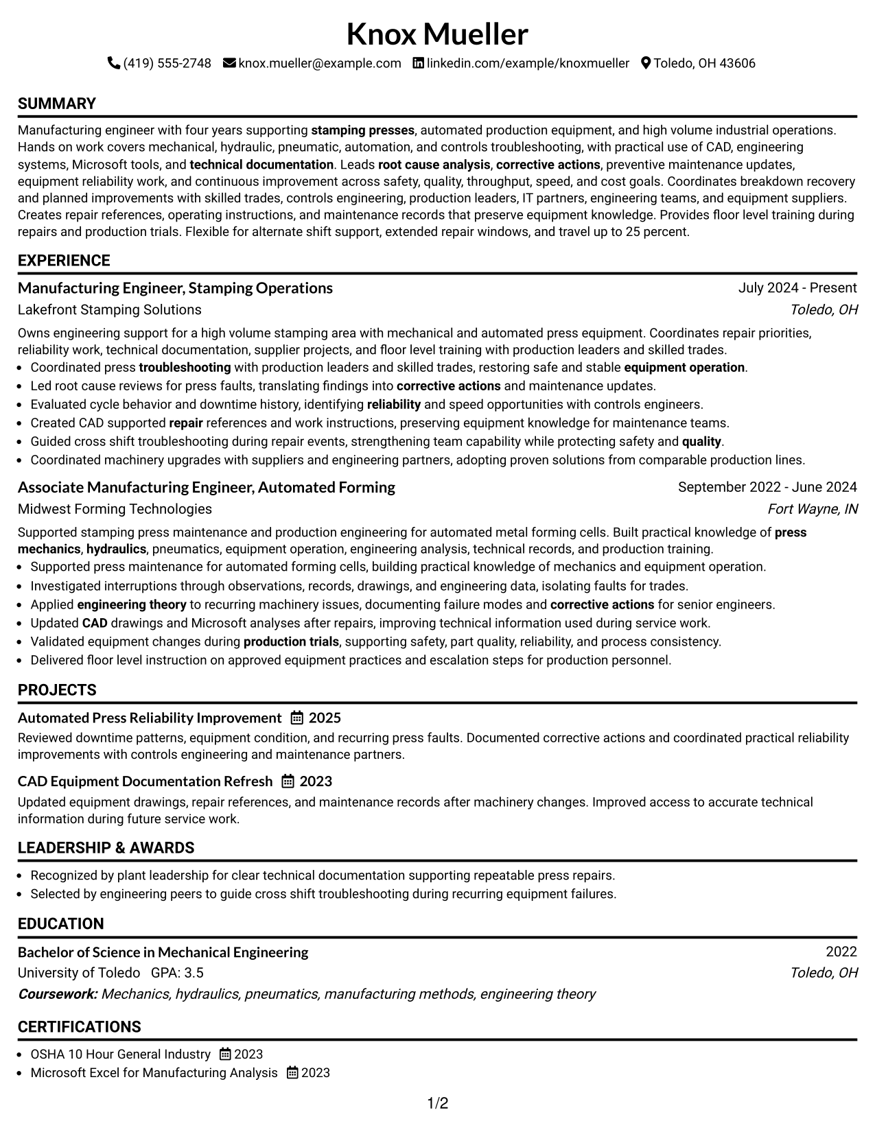 Resume Example Page 1